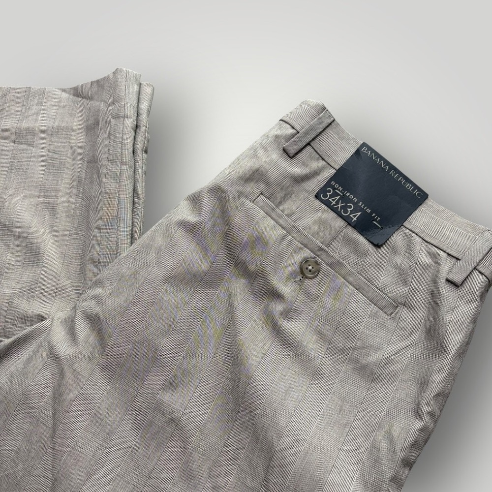 Banana Republic Pants Mens 34x34 Gray Plaid Non-Iron Slim Fit Chino Straight